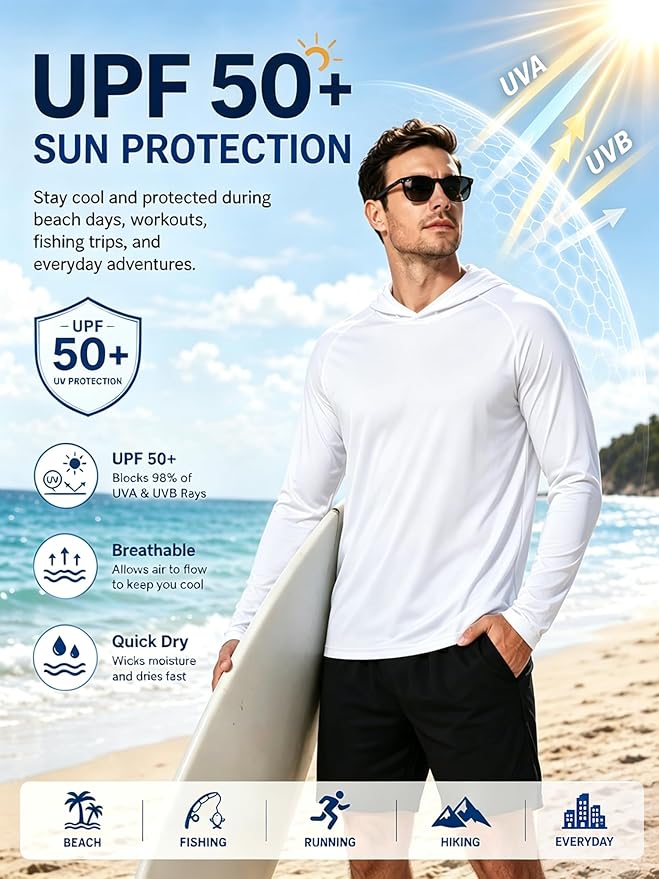 ZITY 3 Pack Men's Sun Protection Hoodie Shirt Fishing Shirts for Men UPF 50+ Long Sleeve Shirt Lightweight Rash Guard
