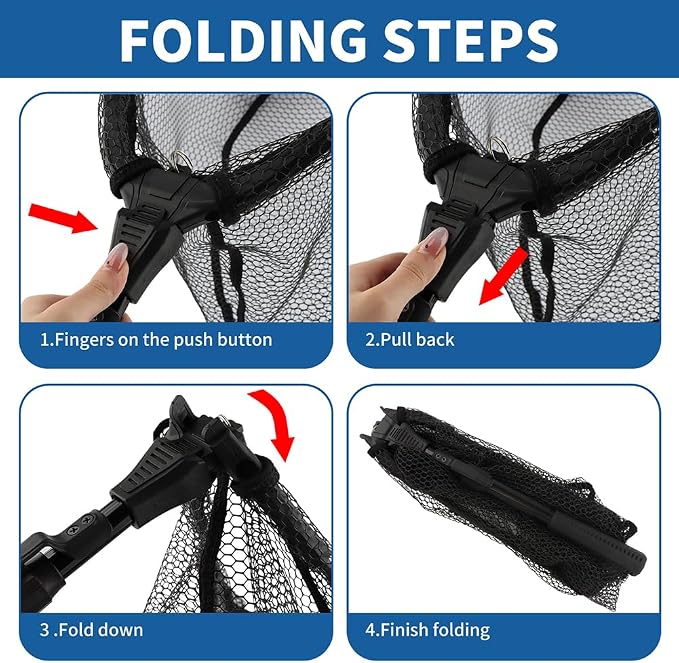 Floating Fishing Net with Telescoping Pole Handle 17-27 inch, Collapsible Fish Landing Net for Easy Transport & Storage,Ultralight Long Fish Net,Freshwater,Saltwater Fishing Gear