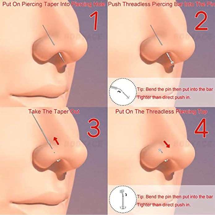 QWALIT Piercing Taper Threadless Insertion Tool - Titanium Labret Pin 16g, 18g, 20g