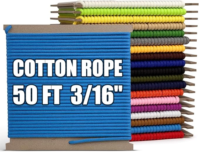 PerkHomy 500lb Cotton Rope 3/16" (5mm) 50 ft Multi Purpose Utility Diamond Braided Cord, Natural Cotton for Clothes Line Camping Crafting Flag Pole, Sky Blue
