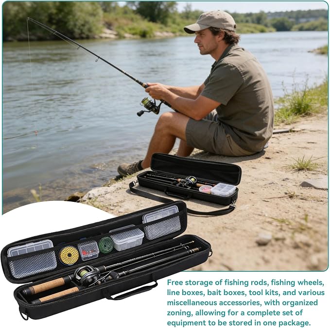 Travel Fishing Rod Case Hard Shell, Fishing Pole Carrying Case for Travel Fishing Rod Bag Carrier Case Fishing Pole Travel Case with Shoulder Strap for Fishing Tools