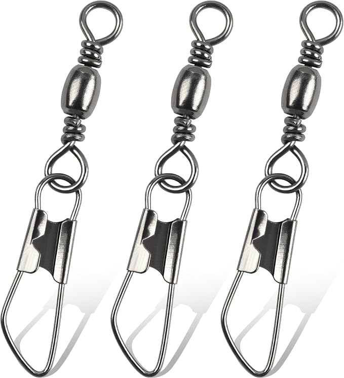 SILANON Fishing Barrel Swivels Snaps, Barrel Swivel with Safety Snap Stainless Steel Brass Swivels Fishing Tackle Line Connector High Strength Solid Rings for Saltwater Freshwater