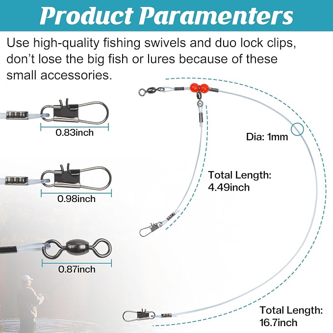 Fishing Leaders Saltwater Tackle Rig Surf Fishing Rigs with Swivel Snaps High Strength Wire Leader Bottom Rigs Fishing Gear Equipment for Lures Bait Hooks