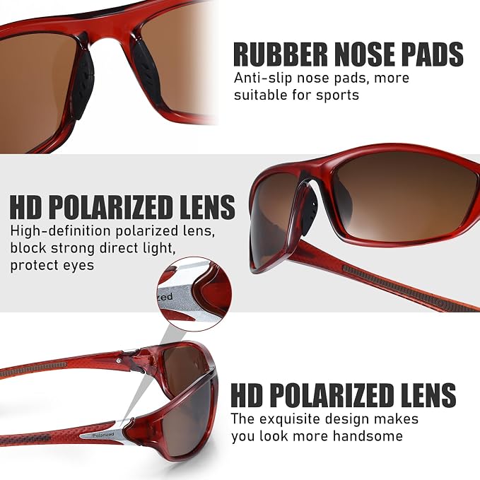 TOODOO 4 Pairs Men Polarized Sunglasses with UV Protection Driving Glasses Sports for Sport Outdoor Activities