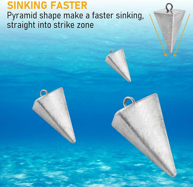 Dr.Fish Pyramid Sinkers Saltwater Lead Fishing Weight 1oz-32oz/2LB Triangle Surf Fishing Bank River Catfishing Pompano