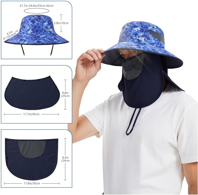 BASSDASH UPF 50+ Breathable Sun Hat with Removable Face Cover and Neck Flap Wide Brim Bucket Hat for Fishing Hiking Men Women