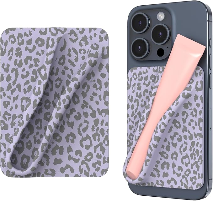 DOB SECHS Silicone Lip Holder for Cell Phone Leopard Lipstick Lip Glaze Phone Case Back Stick On Holder for iPhone and Android Phones Leopard Lip Holder, Purple Leopard