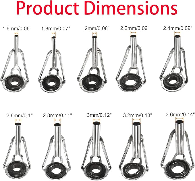 50 Pieces Fishing Rod Tip Repair Kit Rod Tips Kit Replacement for Freshwater Saltwater Rods Stainless Steel Ceramic Ring Guide Replacement Kit