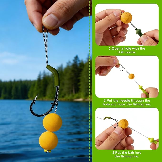 YOTO Carp Fishing Tool Kit & Equipment - Professional Baiting Rig Tools Set with Hook Needles, Bait Drill and 2 Boilie Stoppers - Multiple Styles: Standard, Silicone Grip & Night Glow