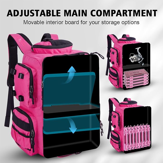 Goture Fishing Backpack with 4 Tackle Boxes,900D Water-Resistant Tackle Backpack with Rod Holders,45L Large Fishing Bag Storage Gear Tackle Bag with Rain Cover,Bottle Holder for Travel Camping Hiking