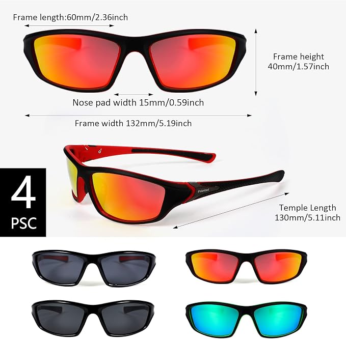 TOODOO 4 Pairs Men Polarized Sunglasses with UV Protection Driving Glasses Sports for Sport Outdoor Activities