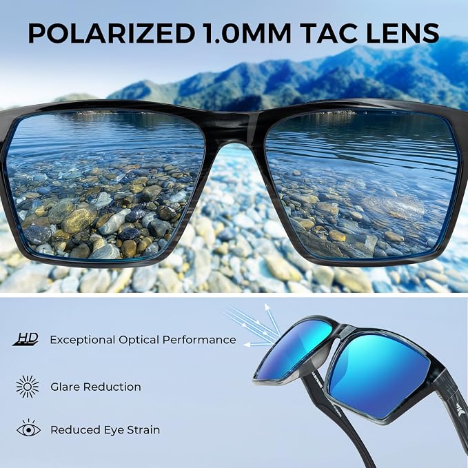 KastKing Beartrap Polarized Sports Fishing Sunglasses, With PuriVex Protective Lens Coating, Square Frame Design, Men Women