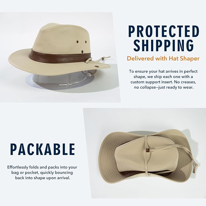 TOP-EX Cotton Aussie Outback Safari Hat, UPF 50+ Sun Hat Wide Brim with Chin Strap, Breathable Packable Bush Hat Men Women
