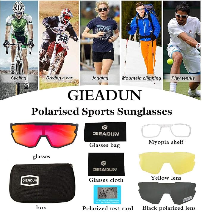Polarized Men Women Sports Sunglasses, UV400 Wrap-Around Cycling Baseball TR90 Eyewear for Fishing Driving Softball