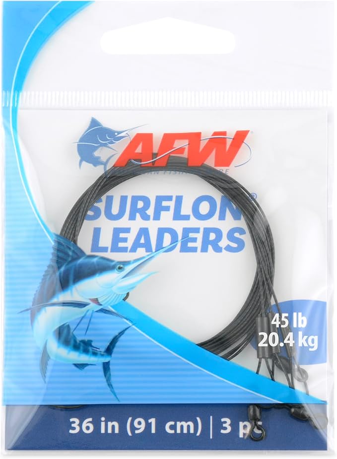 AFW Surflon Fishing Leaders – Black Nylon Coated Stainless Steel Wire, Swivel & Snap, 3 Pack, Variety Pack – Strong Leader Line for Catfishing & Toothy Game Fish