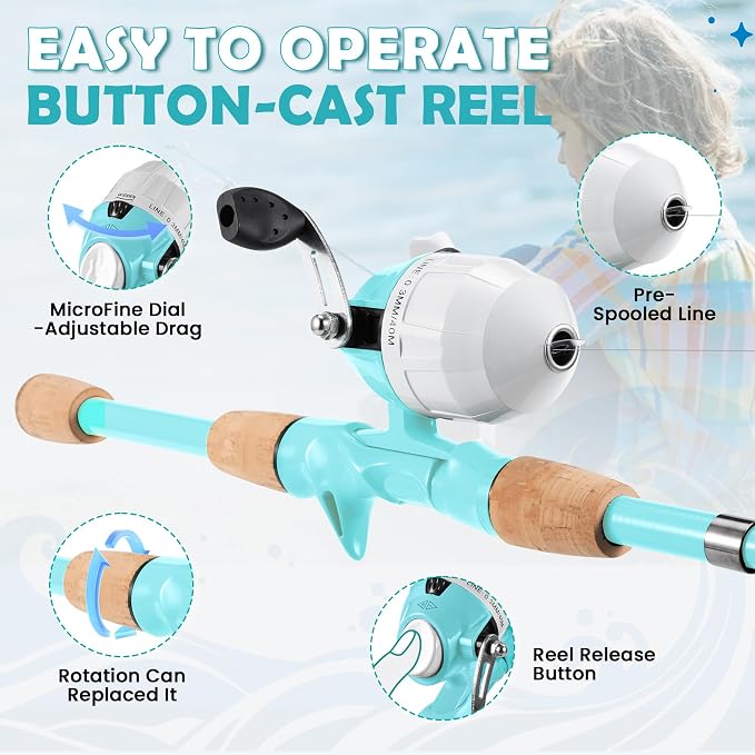 Kids Fishing Pole, Portable Telescopic Kids Fishing Poles for Boys Girls Youth, Fishing Rod and Reel Combo