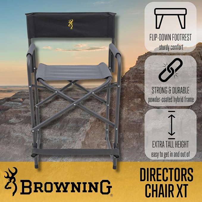 Browning Directors Chair - Outdoor Folding Chairs Made with Durable Fabric and Sturdy Aluminum/Steel Frame, with Extra Tall Seat and Flip-Down Footrest