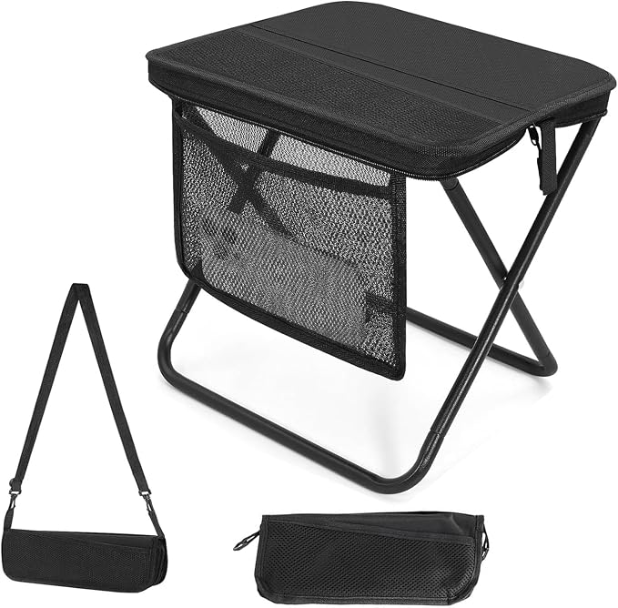Portable Stool, Pocket Chair Fishing Stool, Large Size Adjustable Shoulder Strap Folding Stool, 2026 New Ultralight Foldable Stools with 2pcs Storage Pouch for Hiking, Fishing, Camping, Picnic (Black)