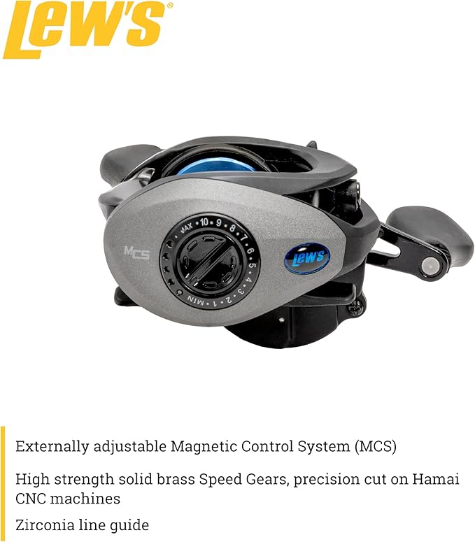 Lew's American Hero Baitcast Fishing Reel, 4+1 Bearings, 7.5:1 Gear Ratio, Graphite Frame, Speed Gears, Magnetic Control System