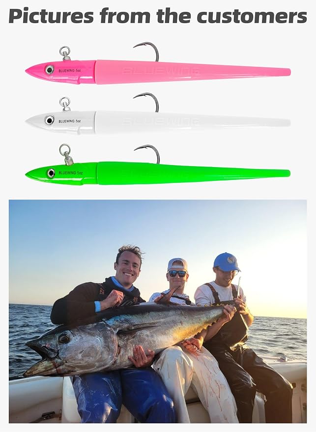 BLUEWING Jig Heads Saltwater 2oz,3oz,4oz,5oz,6oz,7oz Swimming Jigheads 1pc with High Carbon Steel Swing Hook and 6in/9in Replacement Tail Big Game Fishing Lures