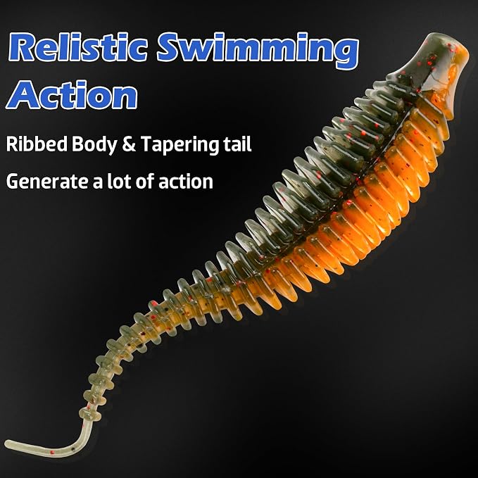 Soft Plastic Worm Fishing Lures Kit, Finesse TRD Stick Worms and Ned Rig Baits with Jig Heads for Bass Fishing, Freshwater Bass Soft Baits