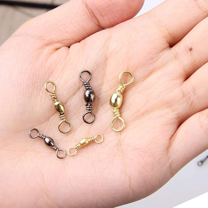 Barrel Swivels Fishing Tackle Kit, 300pcs Crane Ball Bearing Fishing Swivel with Solid Ring Black Stainless Steel Fishing line Hook Connector Fishing Gear Accessories for Saltwater Freshwater