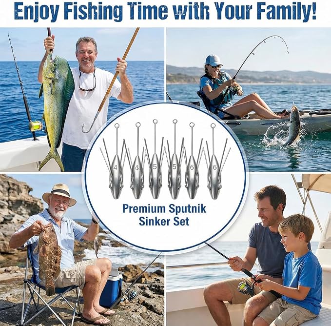 Sputnik Sinker Spider Sinkers 3/6‑Piece — Heavy‑Duty Long‑Tail Surf Fishing Weights for Strong Currents and Beach Casting, Lead Alloy Tackle Set