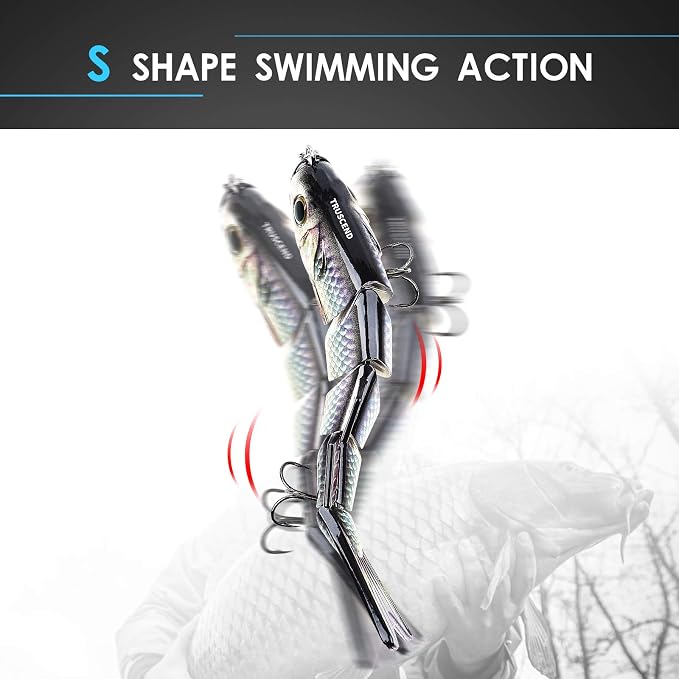 TRUSCEND Swimmax Easy Catch Fishing Lures with BKK Hooks, Wiggling, Vibrating, Rattling and Gurgling for More Bite, Heavy-Duty Dyneema Fiber Jointed Swimbaits for Bass, Trout, Walleye, Crappie, Pike