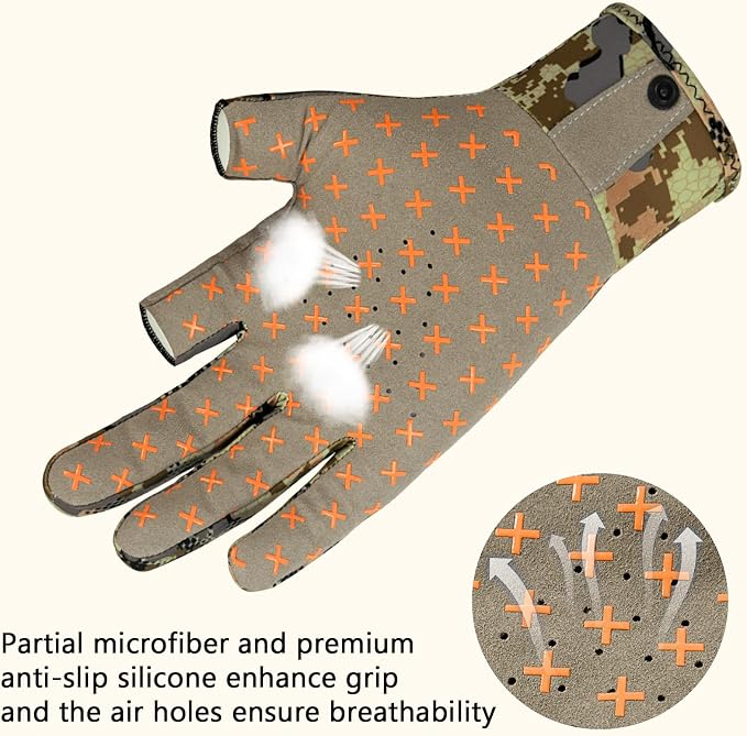 BASSDASH Unisex Fingerless Camo Hunting Gloves for Men's Women's Early Season Warm Weather UPF 50+ Lightweight Fishing Photography HG03
