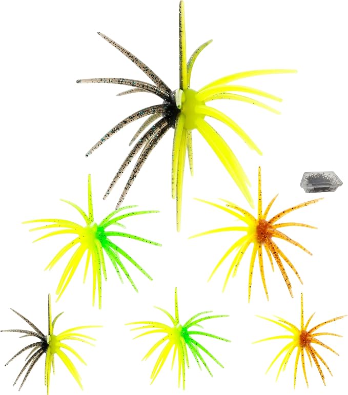 Creature Bait for Bass Fishing – Soft Plastic Fishing Lures, Fuzzy Dice & Sea Urchin Style Finesse Bait for Freshwater, Trout & Crappie with Tackle Box