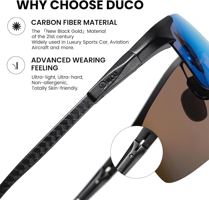DUCO Polarized Sunglasses Mens Ultralight Carbon Fiber Sun Glasses for Men Driving Sports Fishing UV400 Protection DC8277