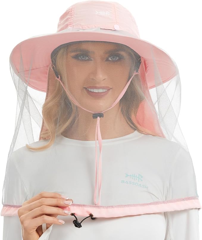 BASSDASH UPF 50+ Mosquito Sun Hat with Hidden Head Net and Neck Flap for Men Women Outdoor Fishing Hiking Camping