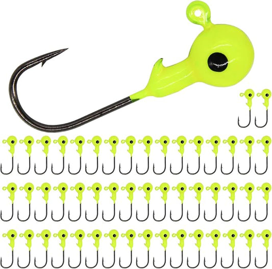 50pcs Fishing Jig Heads Set, Red Round Ball Fishing Hooks for Saltwater Freshwater Swimbait Bass, 1/8oz 1/6oz 1/4oz 1/19oz