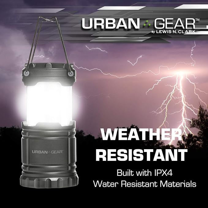 Lewis N. Clark Collapsible Camping Lantern | LED Portable Lantern for Indoor or Outdoor Use | Waterproof Lamp with Batteries Included | for Camping, Backpacking, Hiking, or Power Outage | Gray