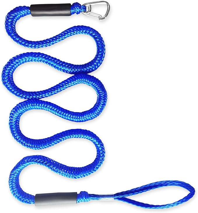 Boat Bungee Dock Lines – Adjustable Boat Tie Downs for Pontoon, Jet Ski, PWC, Kayak | Single Hook Small Cruiser Mooring Lines | (1, Blue, 7 Feet)