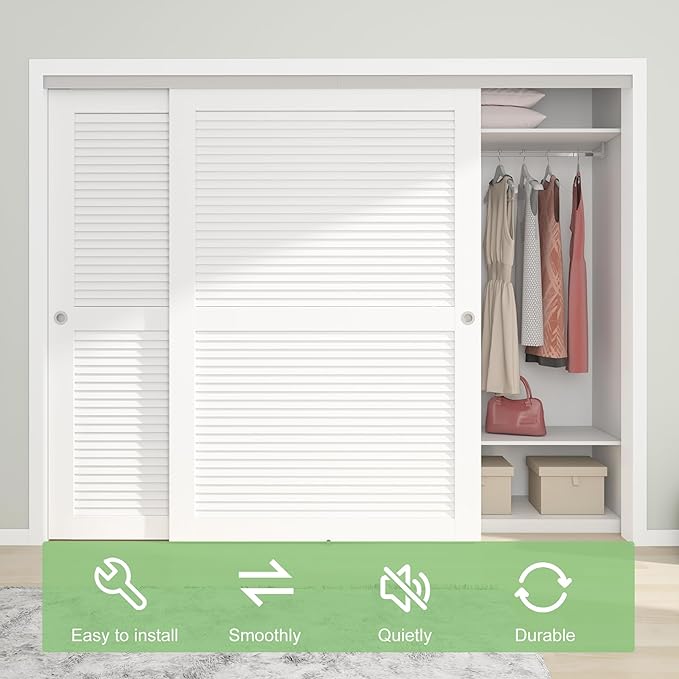 9FT/108(Double 4.5FT) Bypass Door Hardware, Aluminum Double-Closing Sliding Closet Door Hardware with Finger Pull Included, Smoothly and Quietly, Fit Door Thickness 1 3/8" or 1 3/4", Silver