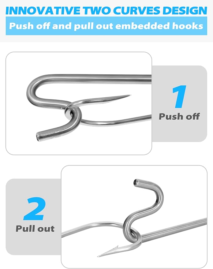 BLUEWING Fishing Hook Remover 12in/24in Stainless Steel Fish Dehooker Saltwater Push and Pull Dehooking Tool, Twist Resistance Design 1pc