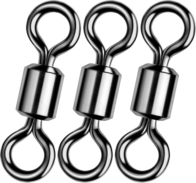 Alwonder Fishing Barrel Swivels 20 to 50-Pack Swivels Fishing Tackle Freshwater Saltwater Swivel Rolling Swivel Heavy Duty Black Nickel Stainless Steel Lures Leaders Line Connectors Terminal Tackle
