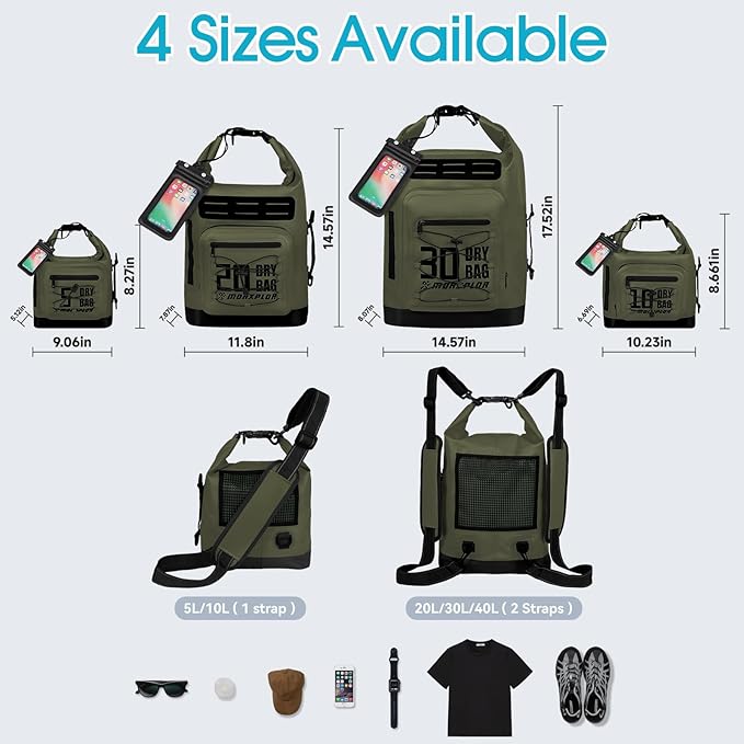 MORXPLOR Dry Bag Waterproof,5L/10L/20L/30L/40L/55L Roll Top Dry Bag Backpack with WaterProof Phone Case for Swim,Kayak