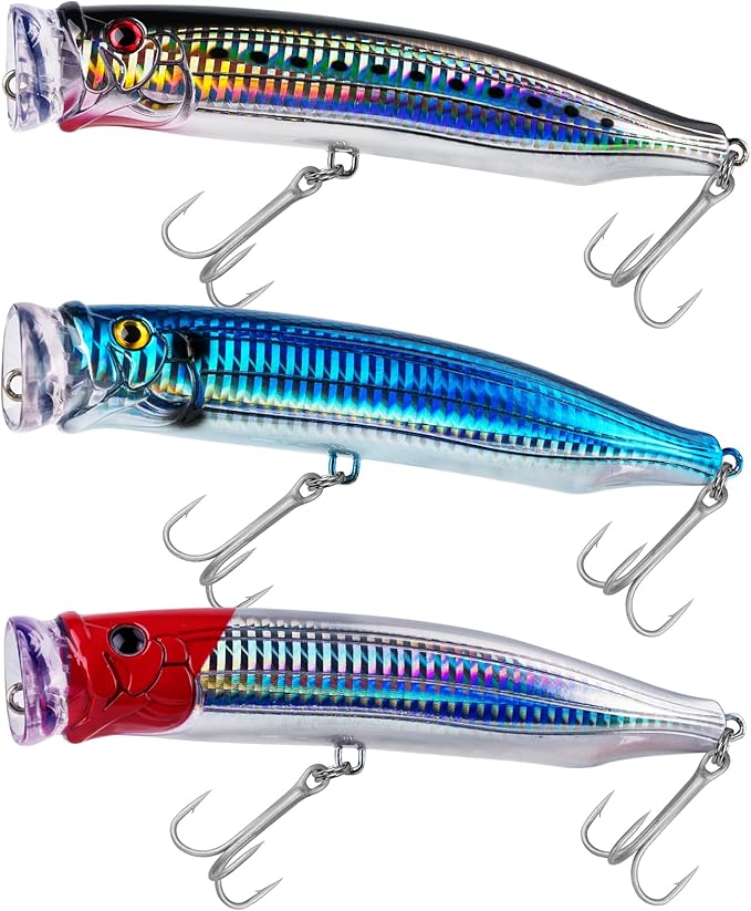 THKFISH Popper Lures Saltwater Tuna Popper Topwater Fishing Lures for Surf Fishing Bass with 3D Eyes for GT Tuna Large Fish 5.9in 1pc/3pcs