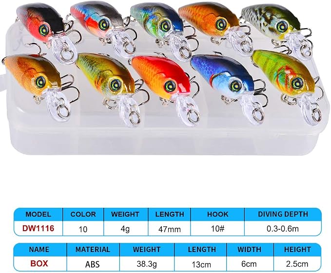 Mini Crankbait Fishing Lures Kits Swimbait Wobbler Hard Baits for Bass Trout Pike Freshwater and Saltwater 10pc-20pc/pack
