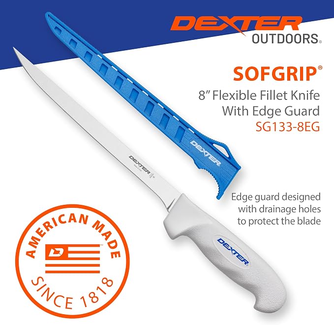 Dexter Outdoors 8" SOFGRIP Flexible Fillet Knife | Includes Edge Guard | High-Carbon American Stainless Steel Blade | Resists Corrosion | Comfortable, Slip-Resistant Handle | Made in USA