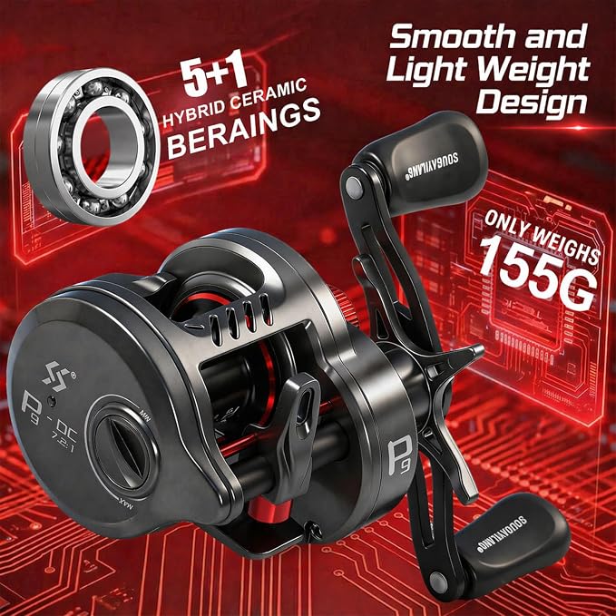 Sougayilang Round Baitcasting Reel, Digital Control Braking with Real-Time Acoustic Feedback, 7.2:1 Gear Ratio DC Reel for Bass, Catfish and Salmon, Ideal Fishing Reels for Beginners