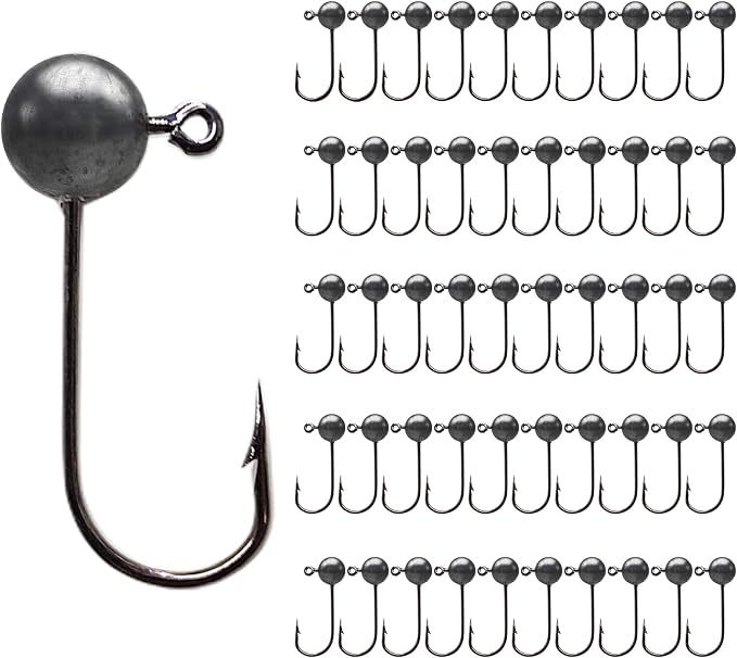 EUPHENG 50pcs Fly Tying Jig Heads Kit - Jig Hooks for Fly Fishing - DIY Lure Making Kit - Black, White, Orange, Pink, Chartreuse - Sizes #12, #8, #6, #4, #2