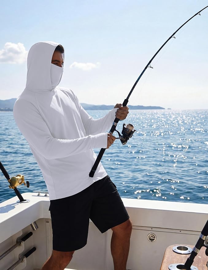 COOFANDY Mens UPF 50+ Sun Protection Hoodie with Mask Lightweight Long Sleeve SPF Fishing Shirts UV Hiking Running Rash Guard