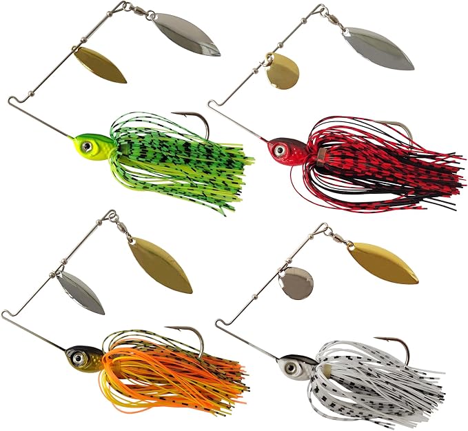 Eupheng Bass Spinnerbaits, 1/4 3/8 1/2 1/8 3/16 oz, Double Willow & Colorado Blades with Silicone Skirt Bass Spinner baits