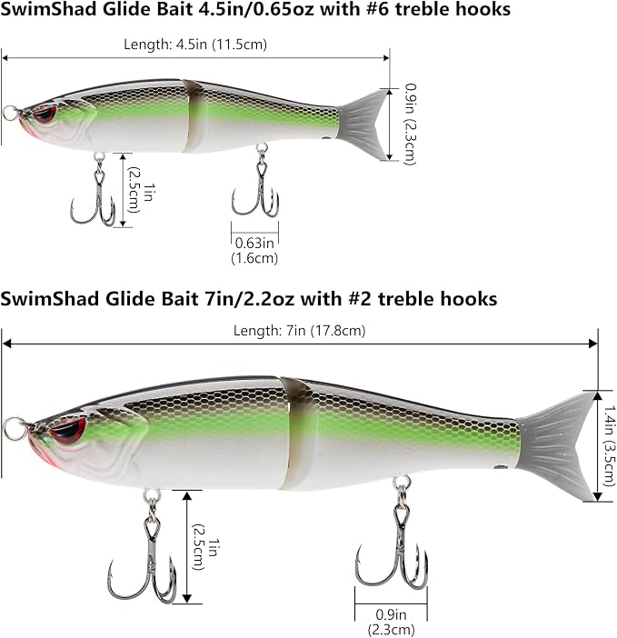 Bassdash SwimShad Glide Baits Jointed Swimbait Bass Pike Salmon Trout Muskie Fishing Lure,3-Pack