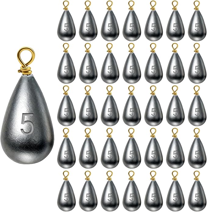 Casting Sinker Weights Assortment, Teardrop Fishing Sinkers with Brass Swivel Loops, 1/8 oz to 3/4 oz, Drop Shot Weights for Bass Catfish, Freshwater Saltwater