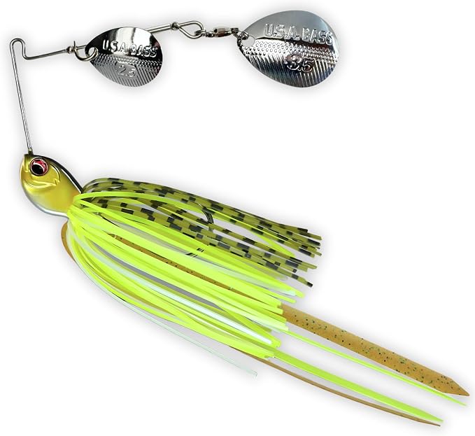 USA BASS Tackle Apache Attack Spinnerbait Type II Largemouth Smallmouth Spotted Bass Premium Fishing Bait Handtied Skirt Custom Blades Heavy Duty Hook New for 2025