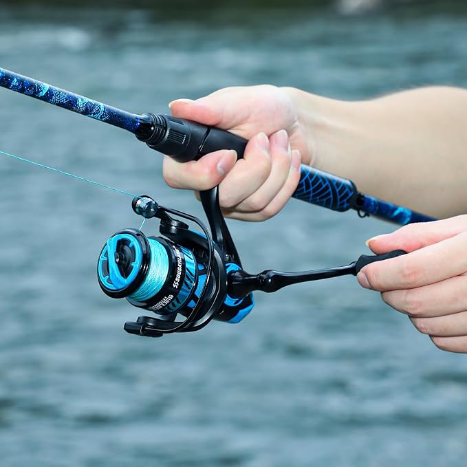 Sougayilang Spinning Combo – 5.2:1 Gear Ratio, 11+1 Bearings, IM7 Graphite 2-Piece Rod, 6'/7' M Power, Stainless Steel Guides for Bass, Walleye, Trout